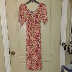 Women's Pink Floral Maxi Dress with Scoop Neck
